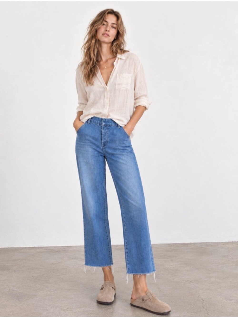 Frank and Eileen highrise sailor crop frayed bottom pant